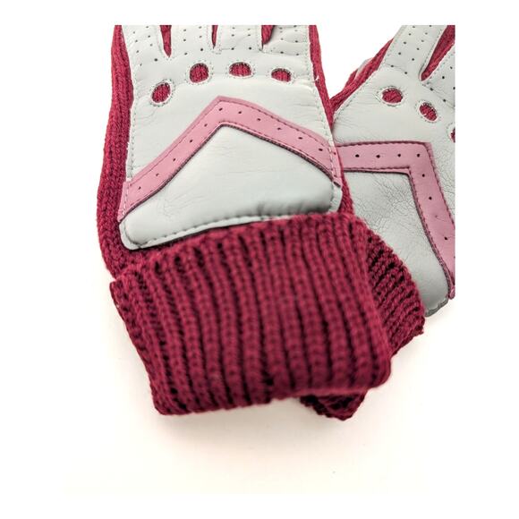 Vtg English Village Ladies Acrylic Knit Driving Gloves Gray Burgundy M/L Sears - Picture 6 of 8